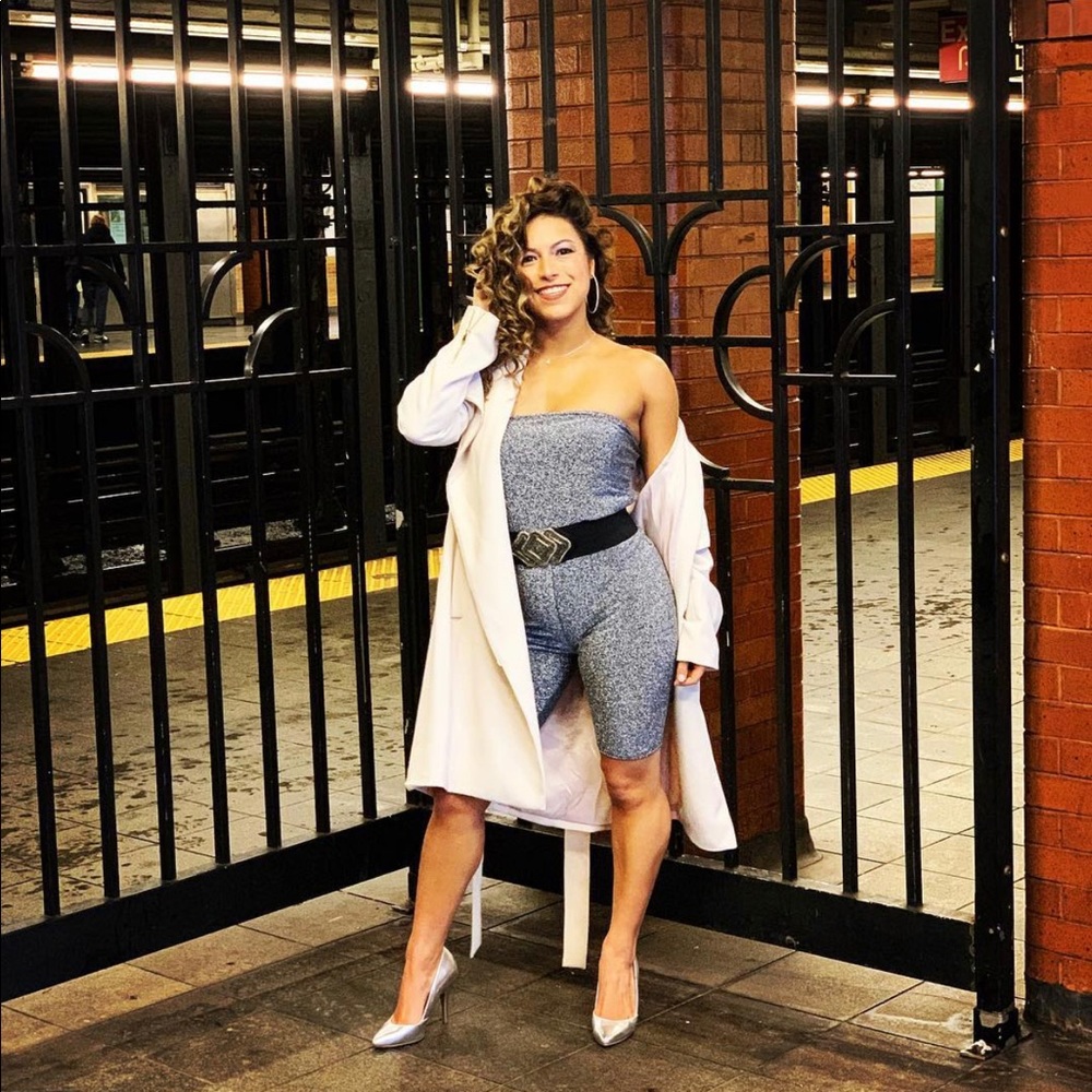 Boo hoo silver sparkly one piece strapless romper